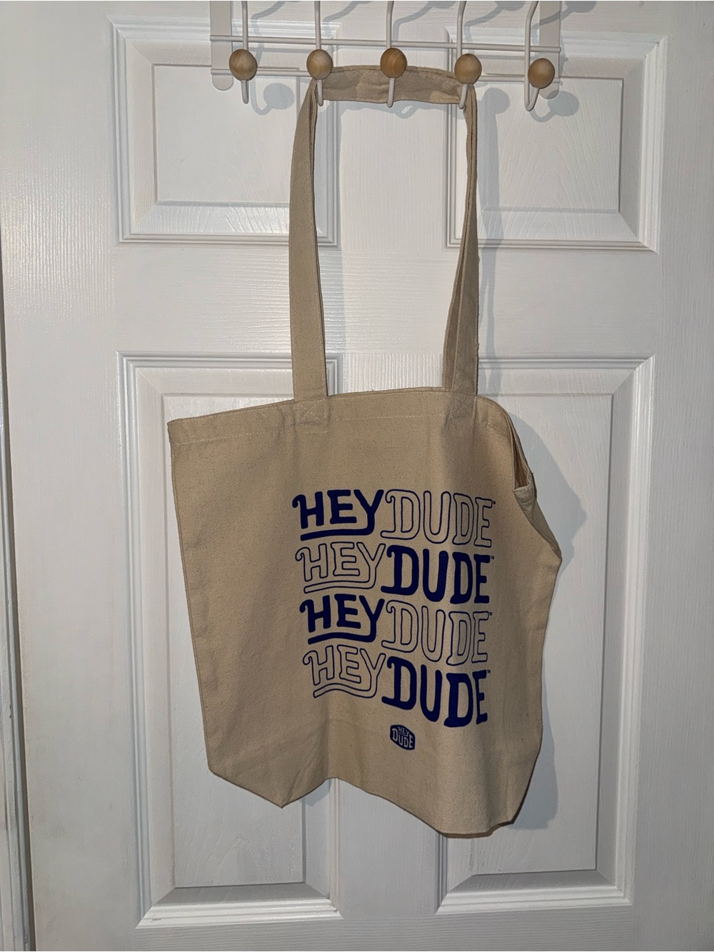 Hey Dude Medium Canvas Tote Shoulder Bag Beach Purse Blue Cream New